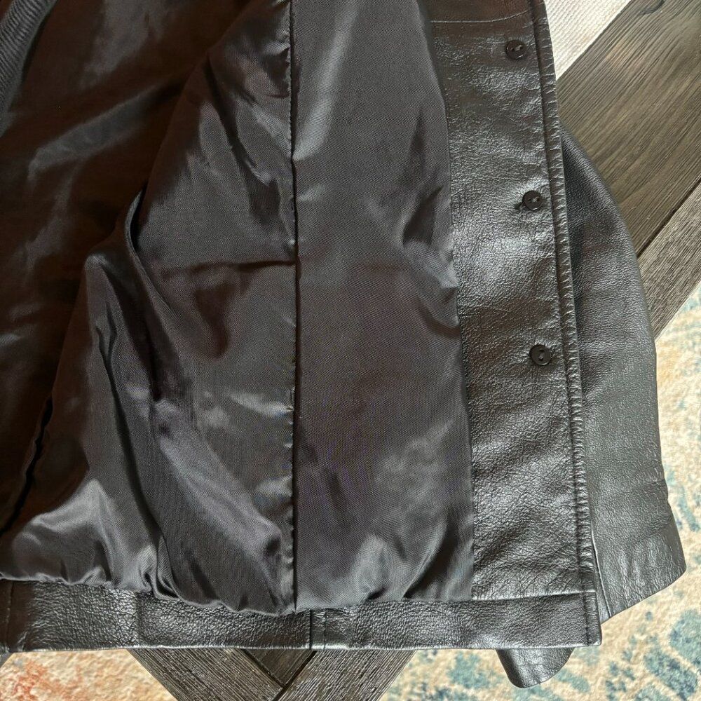 Leather Jacket Women L Size 12 Black Button Down Warm Pristine Biker Moto 50’s - Picture 12 of 13